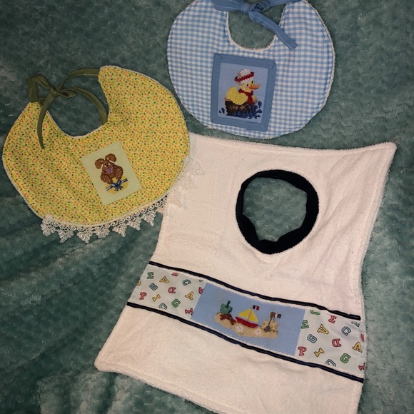 Handmade Quilted Cross Stitched Sailor Duck Bib - Picture 2 of 4